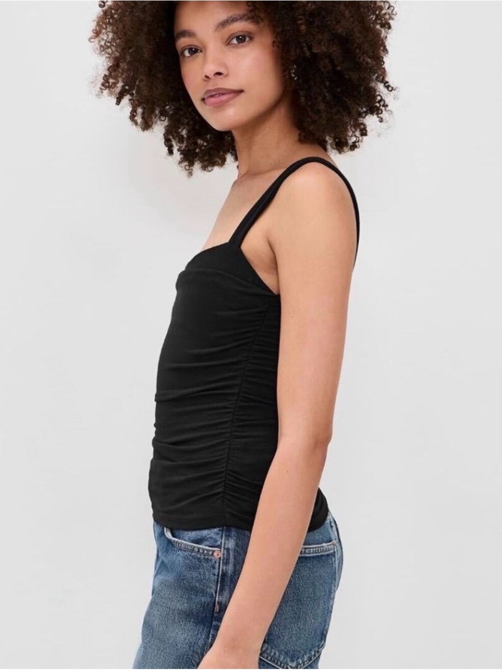 Reformation Black Ruched Square-Neck Tank - Picture 2 of 5